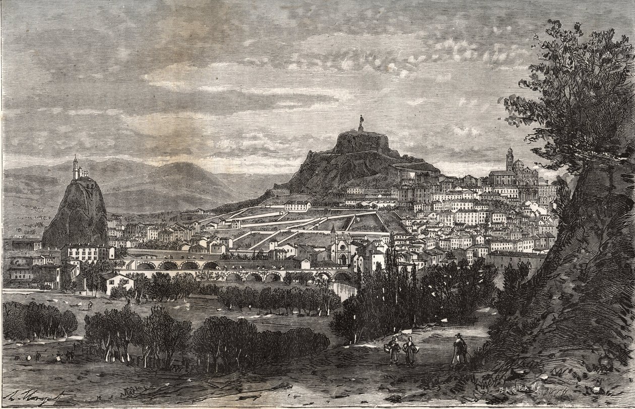 France, Auvergne, Haute-Loire (43), Le Puy en Velay - engraving in La France illustree: geography, history, statistical administration by V.A. Malt-Brown. 1884 by French School