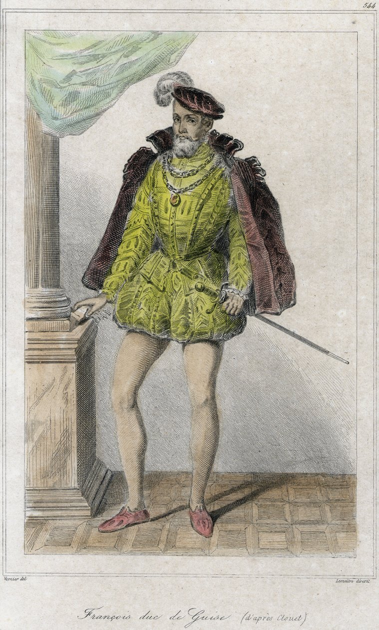 Francois I of Lorraine, 2nd Duke of Guise (1519 - 1563). It started the first war of religion by the massacre of Wassy (1562). Engraving 19th century by French School