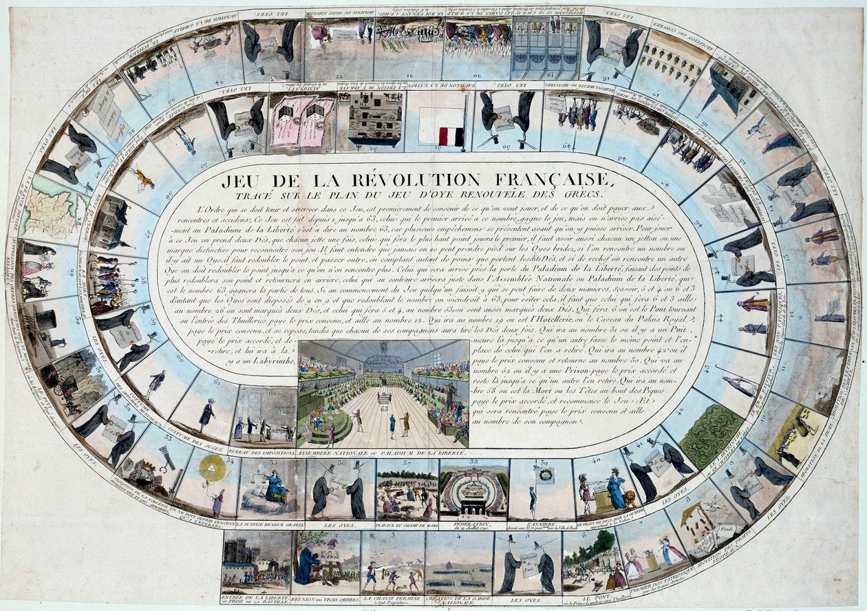 French Revolution: Game of the Goose at the End of the 18th Century with the Major Stages of the Revolution by French School