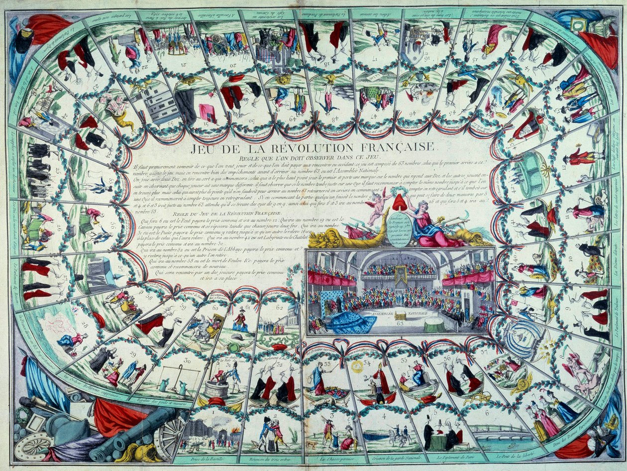 French Revolution: game of the goose presenting the major stages of the revolution and a view of the National Assembly. End of the 18th century. Paris, B.N. by French School