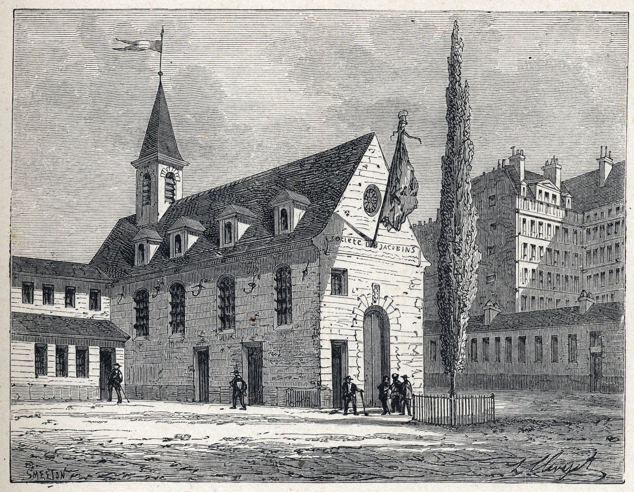 French Revolution: meeting place for the Jacobins club in Paris, a former convent in the Saint-Honore district. Engraving from 1889. Private collection by French School