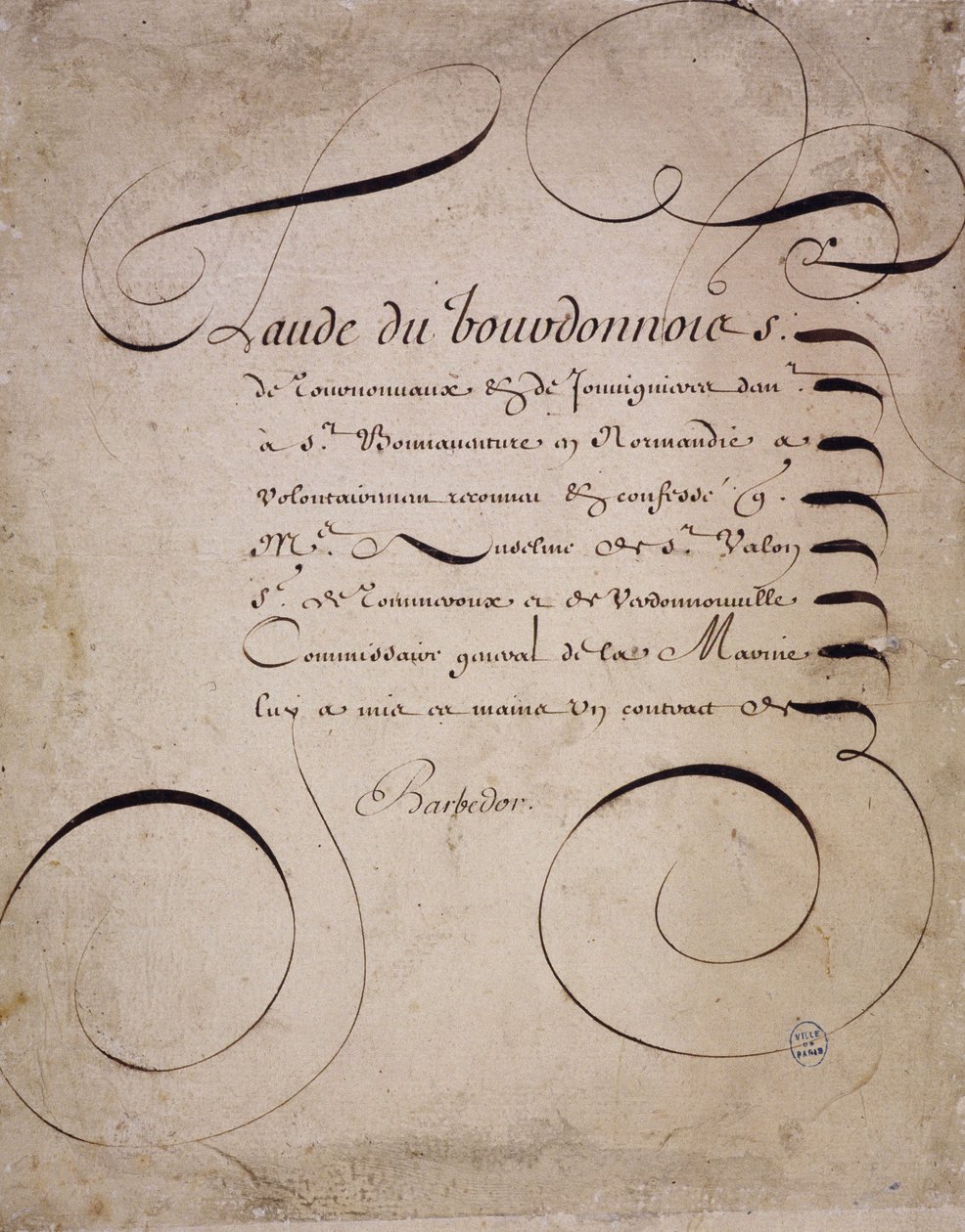 French calligraphy: Letter from the chamber of accounts by Louis Barbedor around 1640 by French School