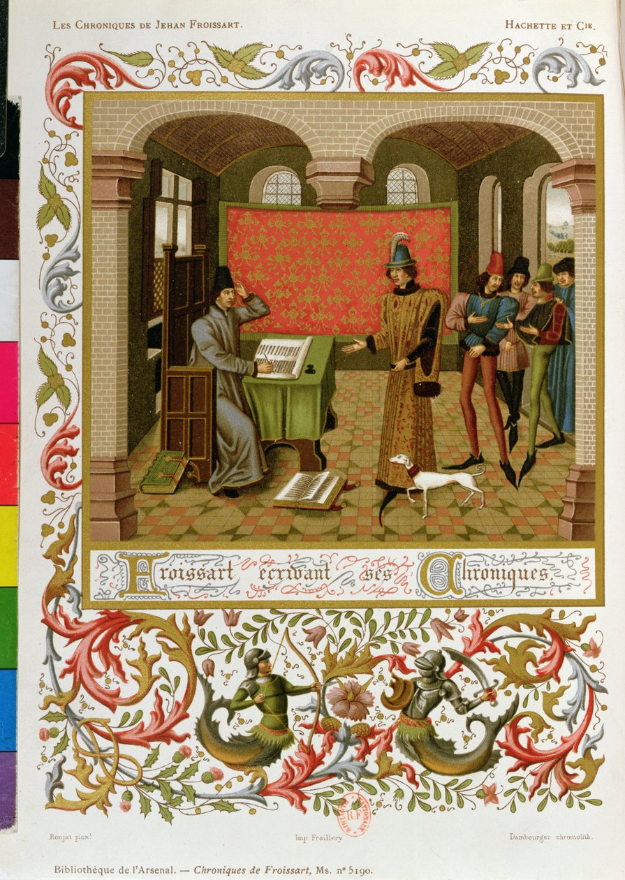 Froissart writing his chronicles (facsimile of Ms. 5190) by French School