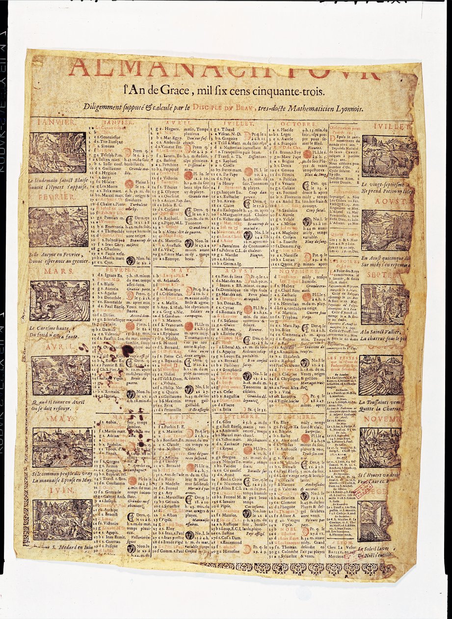 Front page of an almanach for 1653 by French School
