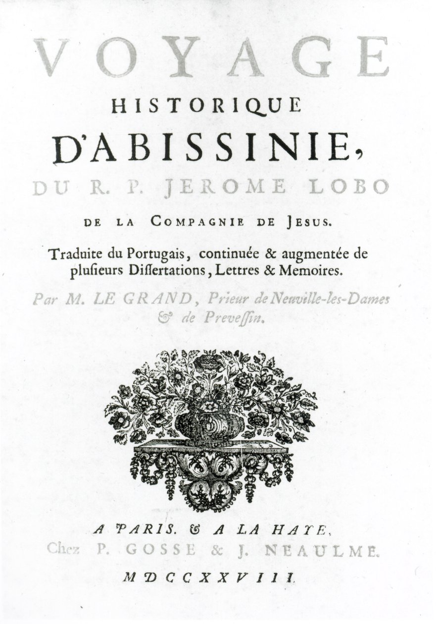 Frontispiece to the French translation of Voyage to Abyssinia by Jeronimo Lobo published 1728 by French School
