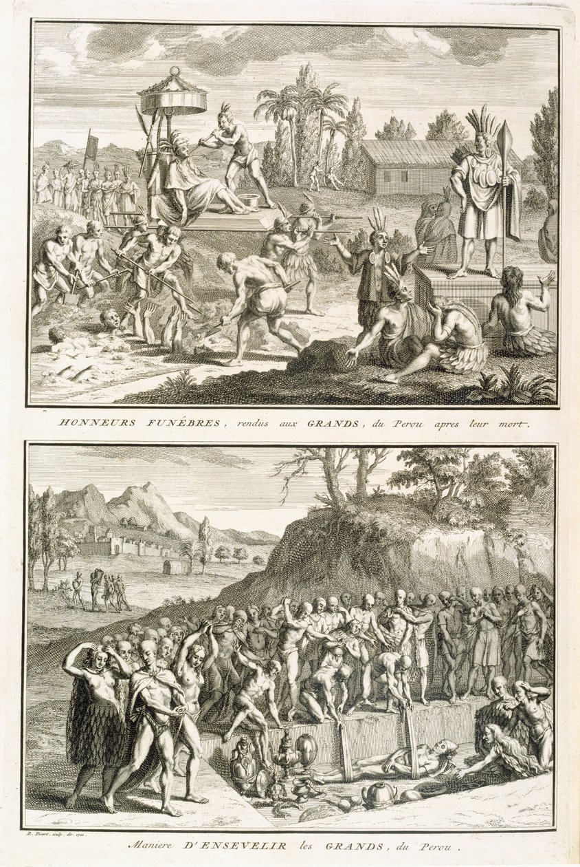 Funeral Rites and the Manner of Entombing Lords After Their Death, in Peru, Illustration from Religious Ceremonies and Customs, Engraved by Bernard Picart, 1722 by French School