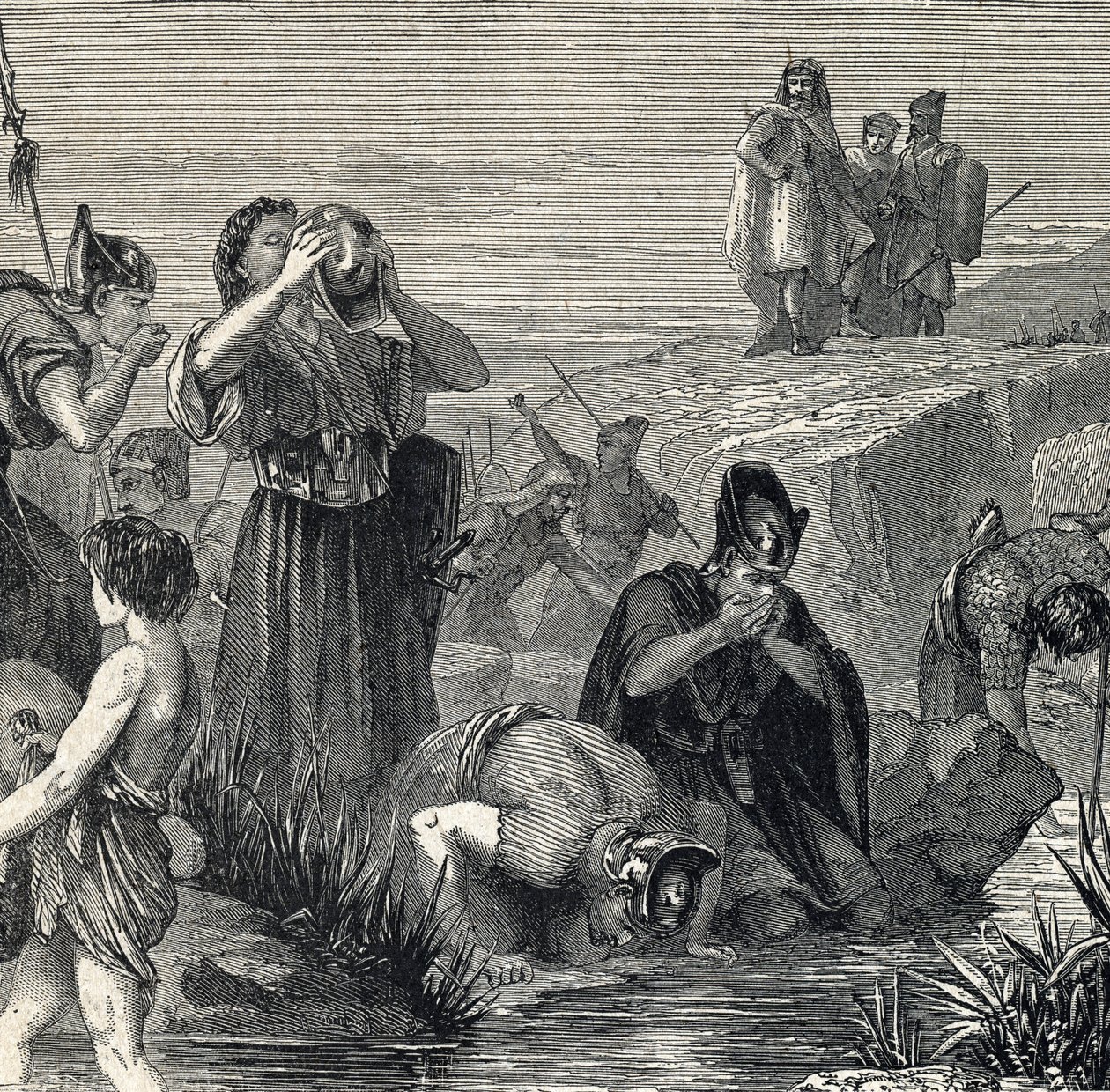 Gedeon (Gideon) Calls by God to Defeat the Madianites Chooses His Soldiers from Among Those Who Drink While Carrying Water to Their Mouth by French School
