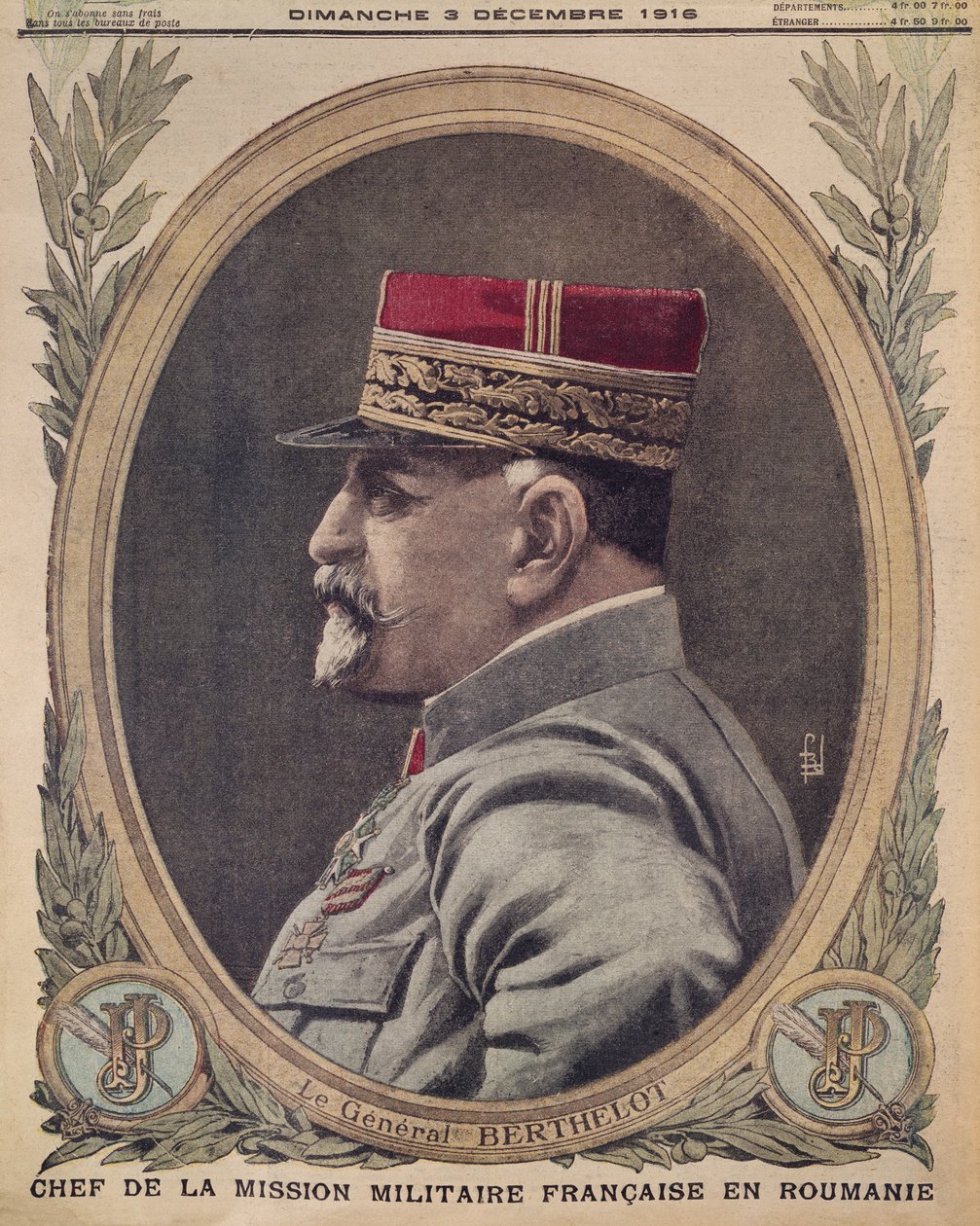 General Berthelot, Chief of the French military mission in Romania, front cover illustration from Le Petit Journal, supplement illustre, 3rd December 1916 by French School