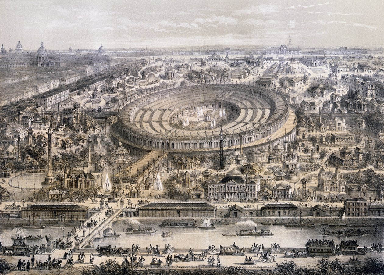 General view of the Exposition Universelle in 1867, taken from the Trocadero hill, Paris by French School