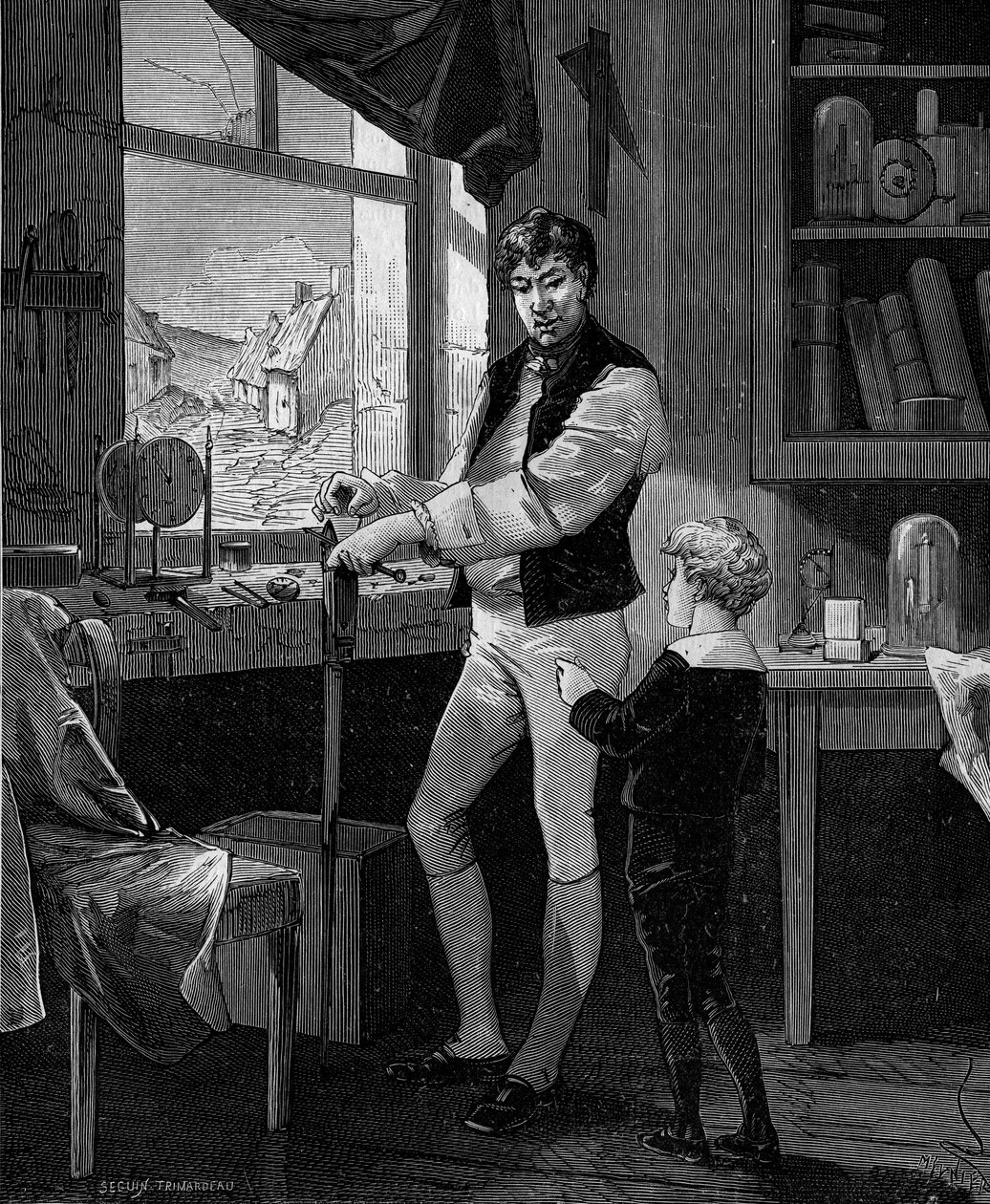 George Stephenson, British Engineer with His Son by French School