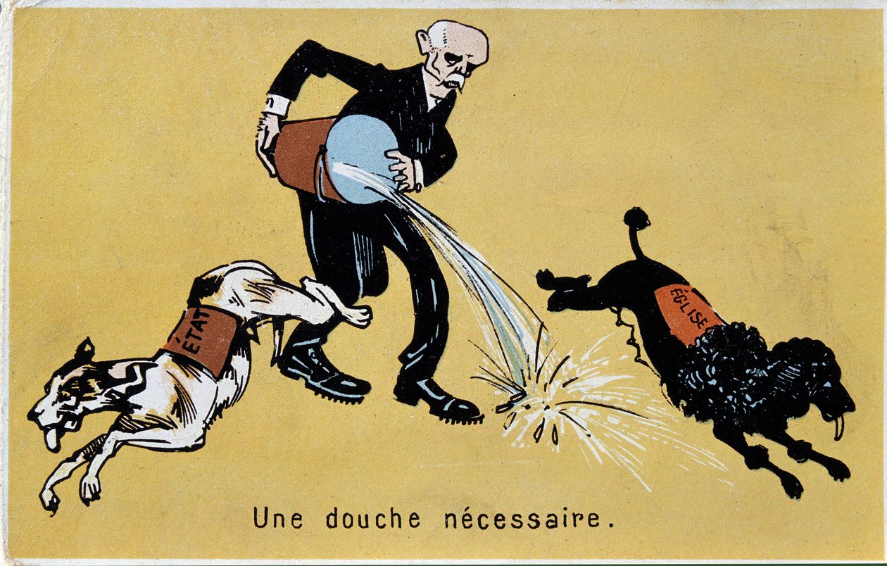 Georges Clemenceau Separates Church and State with a Water Jump for Two Dogs by French School