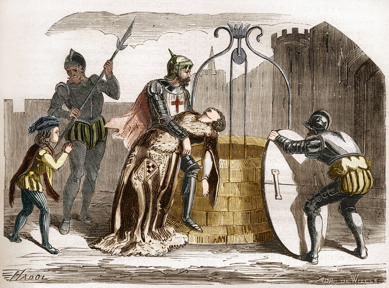 Gilles de Rais (Retz or Rays) (1404-1440), Marshal of France, makes his wife perish. Engraving in 