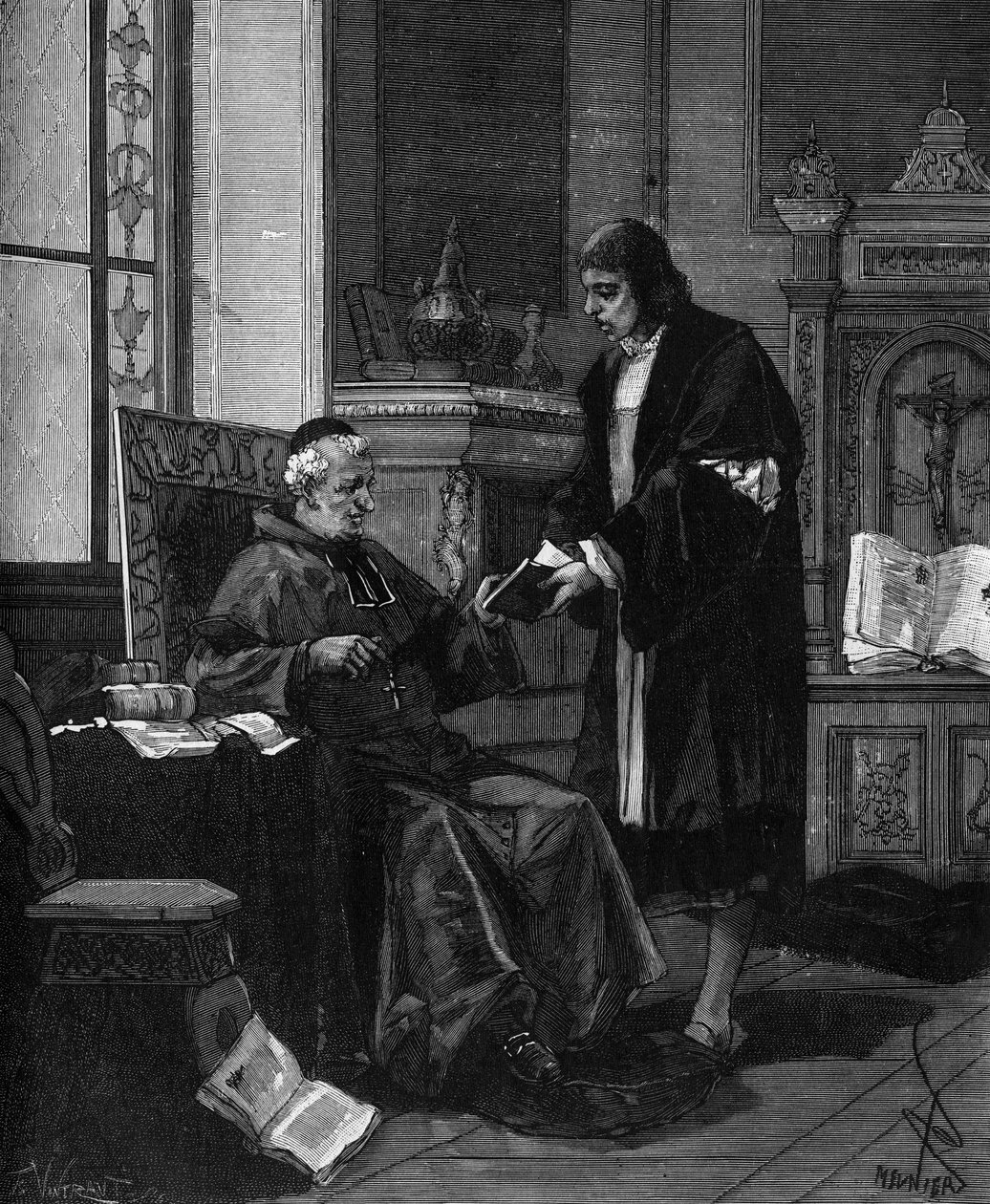 Girolamo Fracastoro known as Fracastor (1478-1553). Italian humanist and doctor presenting his poem to Cardinal Bembo by French School