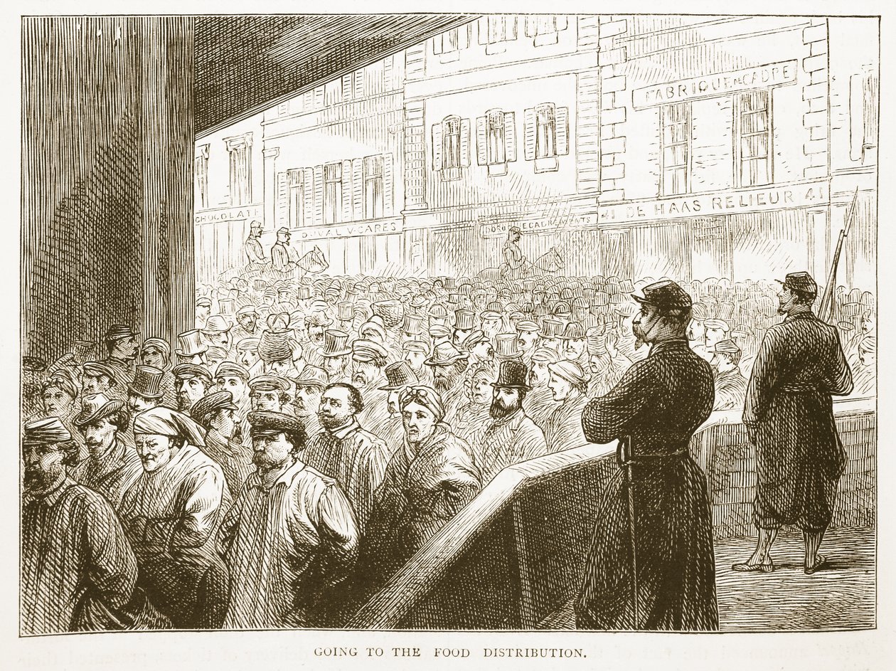 Going to the food distribution, illustration from Cassells History of the War between France and Germany, 1870-1871 by French School