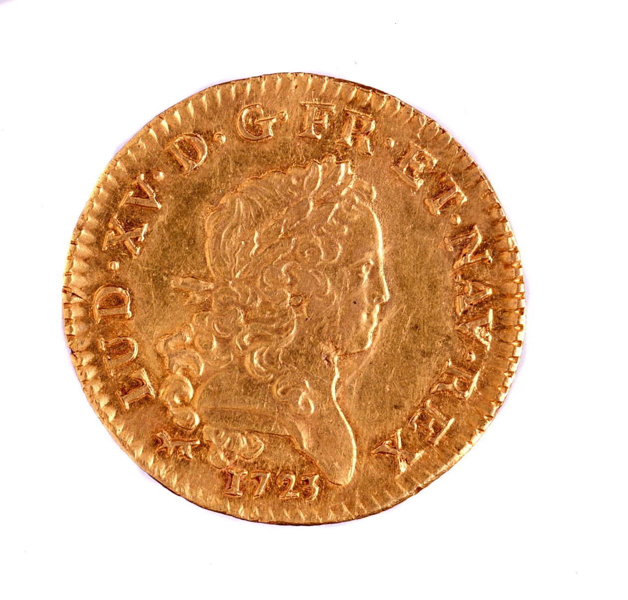 Golden French Louis, Reign of King Louis XV (1715-1774) 1723. Diam. 2.3 cm Naples, Museo Archeologico by French School
