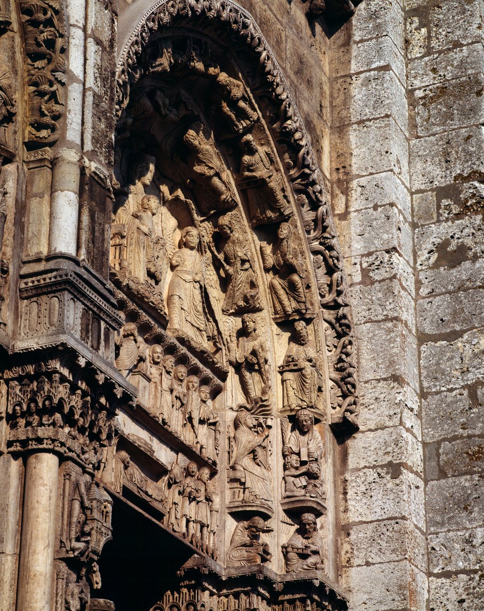 Gothic Art: detail of the tympanum of the royal portal of the Basilica of Notre Dame de Chartres by French School