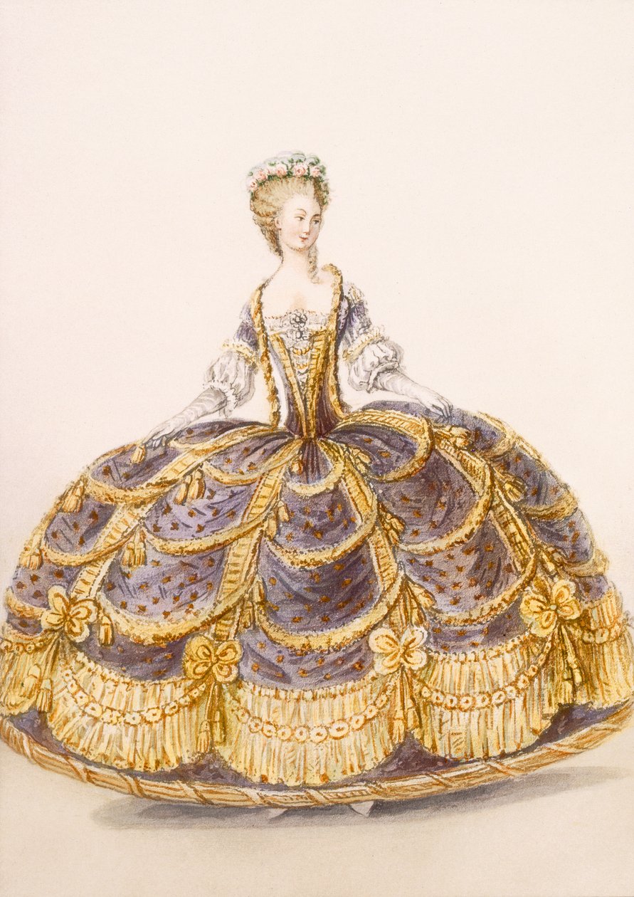Gown Suitable for Presentation at Court, Plate from Galeries des Modes et Costumes Francais, c.1778-87 by French School
