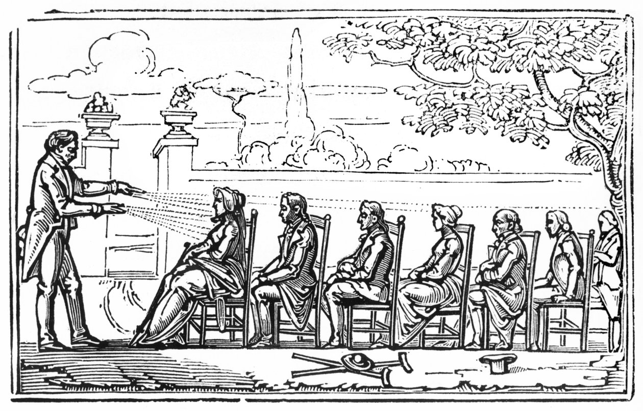 Group magnetic therapy, illustration from Therapeutique Magnetique by Baron du Potet by French School