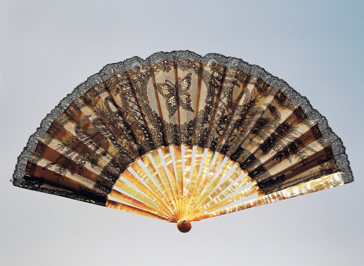 Half-mourning Hand Fan with Embroidered Butterfly by French School