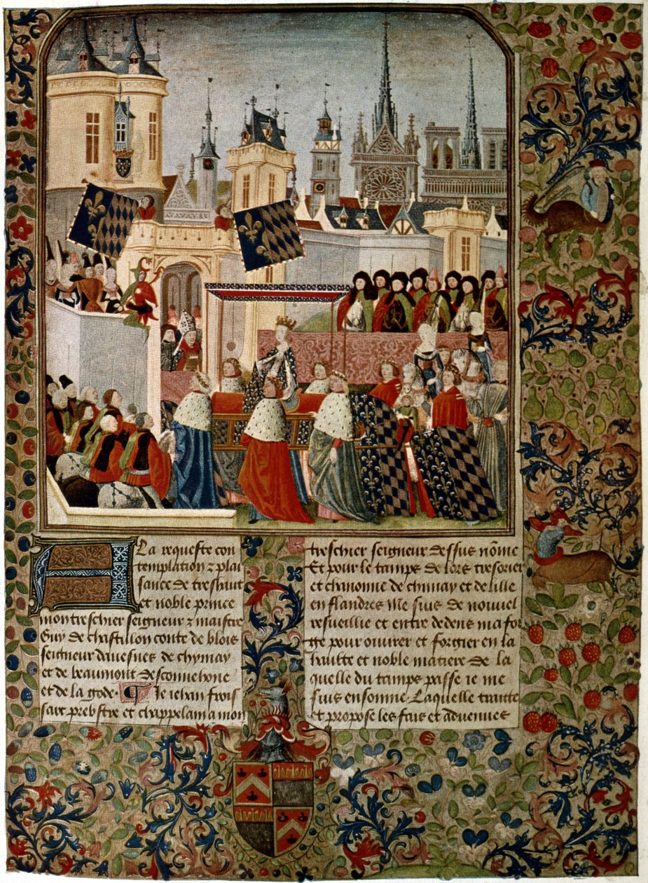 Entry of Queen Isabella, estranged consort of Edward II (1284-1327) into Paris in 1325, executed by Jean Froissart (c.1333-c.1404) for the historian Philippe de Comines (1445-1509) by French School