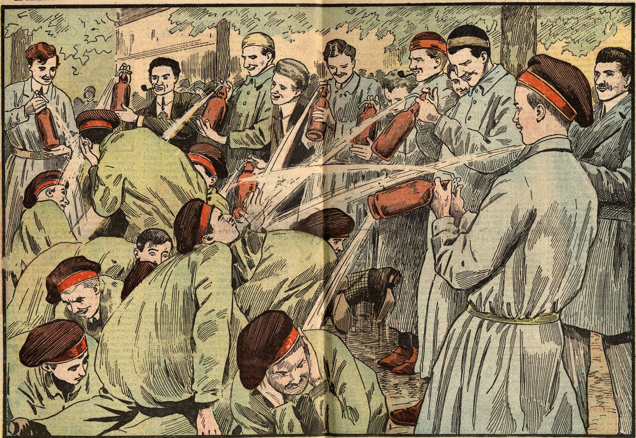 Hazing: New Students of the Agricultural Institute of Water Asparagus in Seltz in Paris. Engraving in 