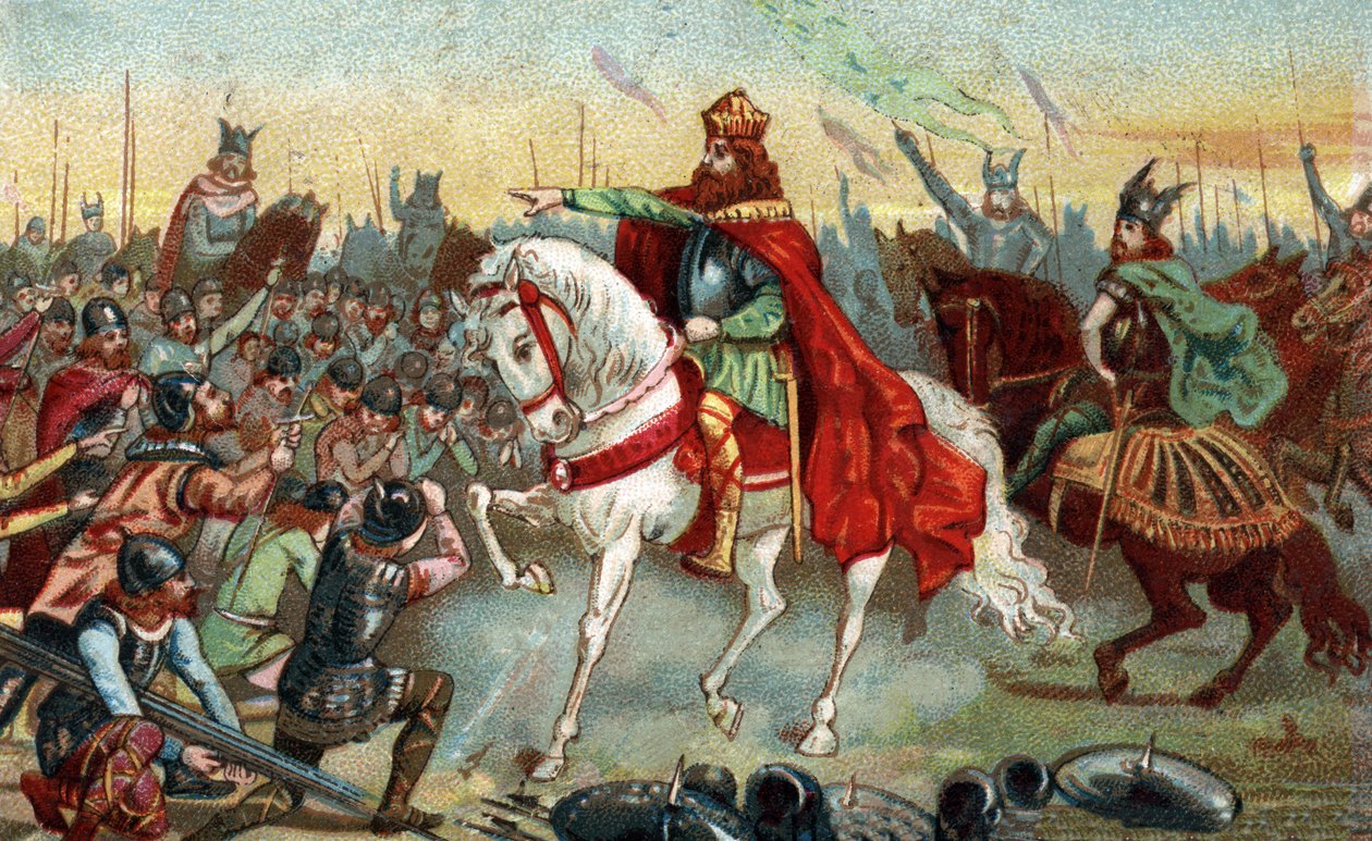 History of Gaul in the Middle Ages: Germanian Saxons kneeling before King Charlemagne by French School