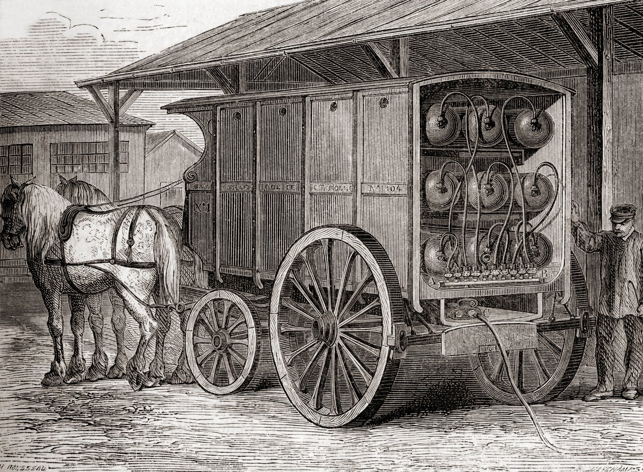 Horse Drawn Vehicle Used to Transport Compressed Gas in Portable Containers in the 19th Century by French School