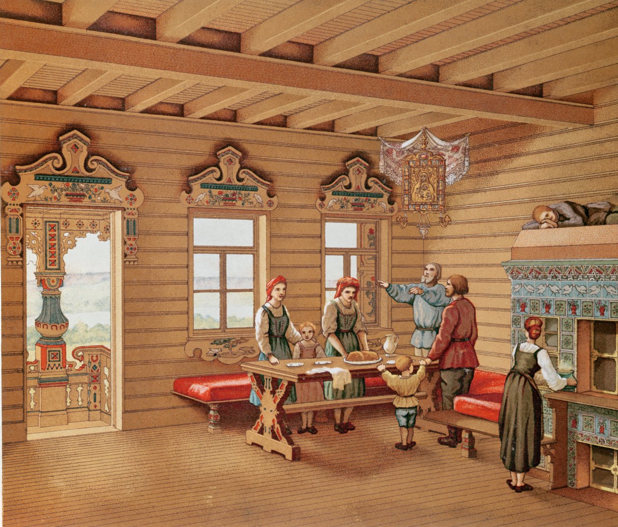 Idealised Interior of a Russian Izba, c.1880 by French School