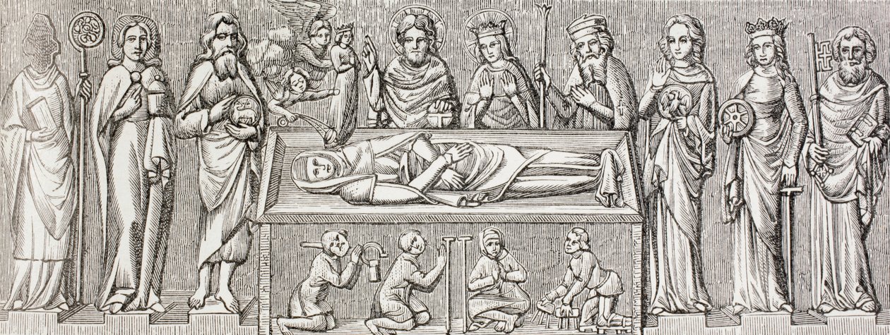 Illustration after the bas-relief on the tomb of Elisabeth of Hungary, from 
