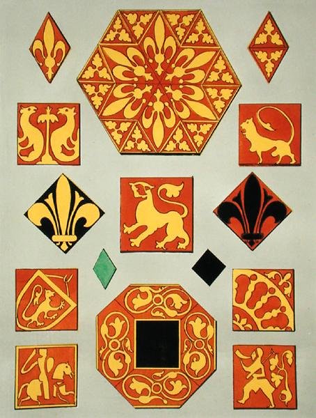 Illustration of 13th century ceramic patterns from a decoration source book by French School