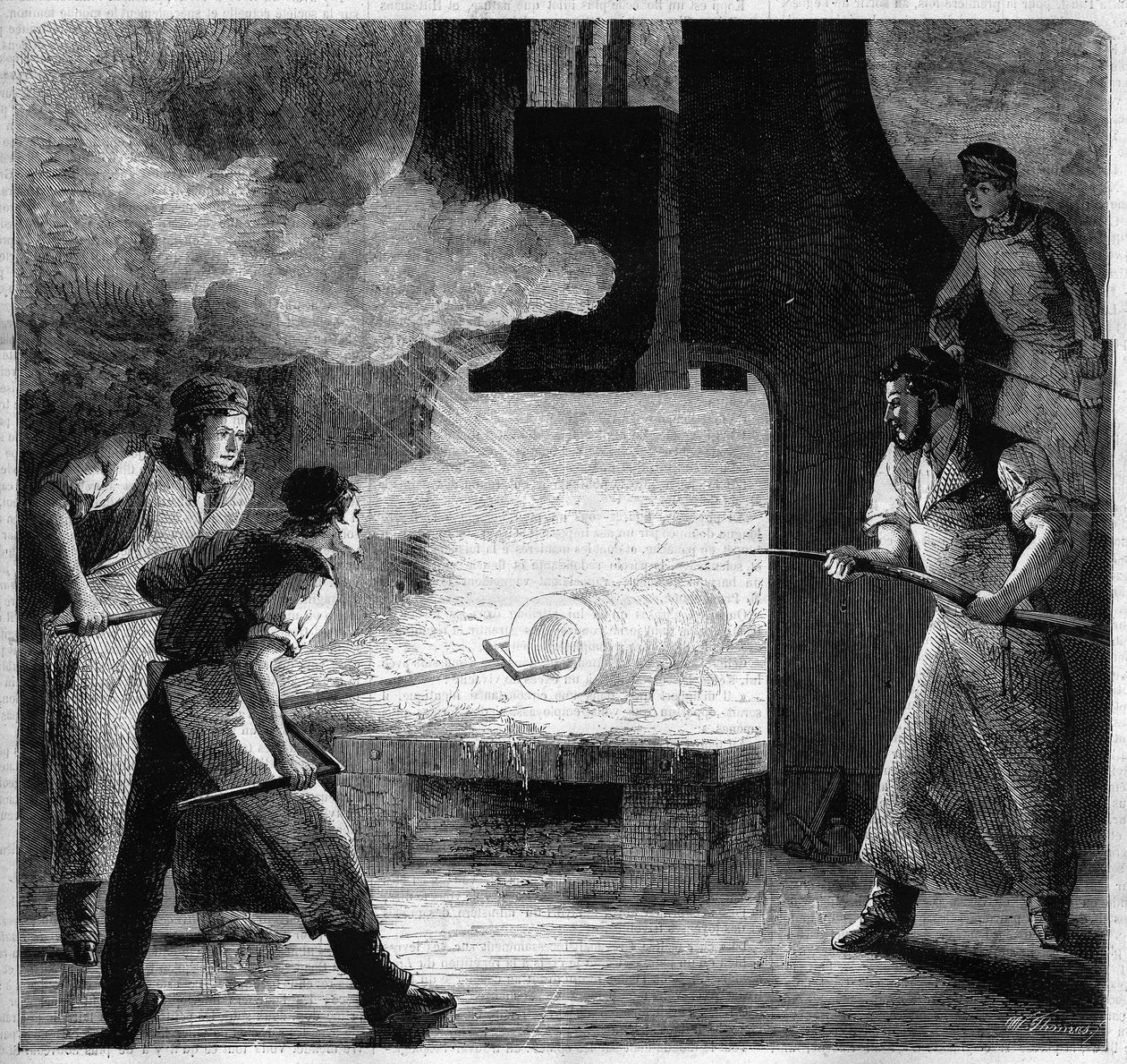 Imperiale foundry of Douai, manufacture of a barrel in steel rod. engraving by French School
