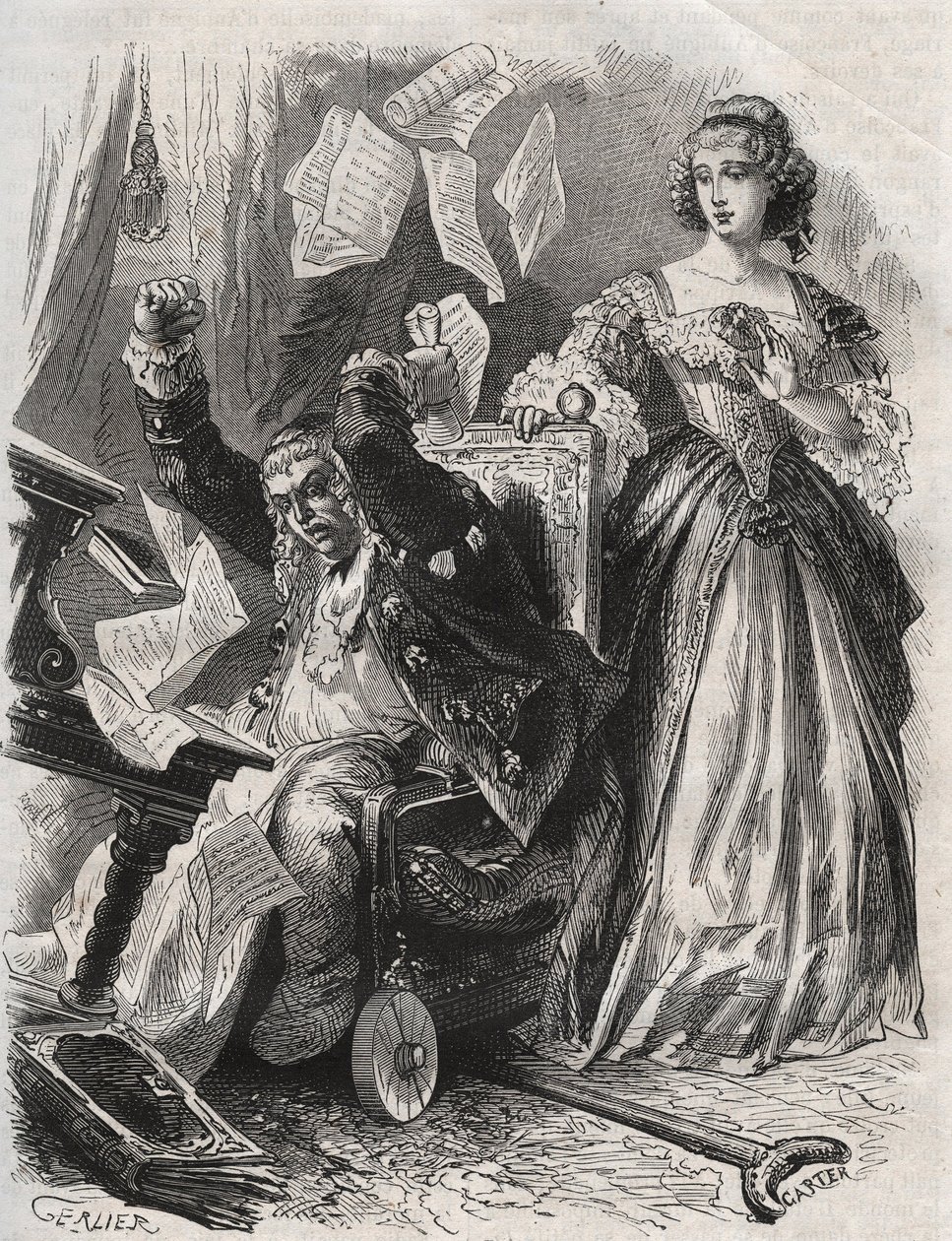 In the prey of mad rage, he made feathers, books and papers fly: anger of the poet Paul Scarron in front of his wife, Francoise d