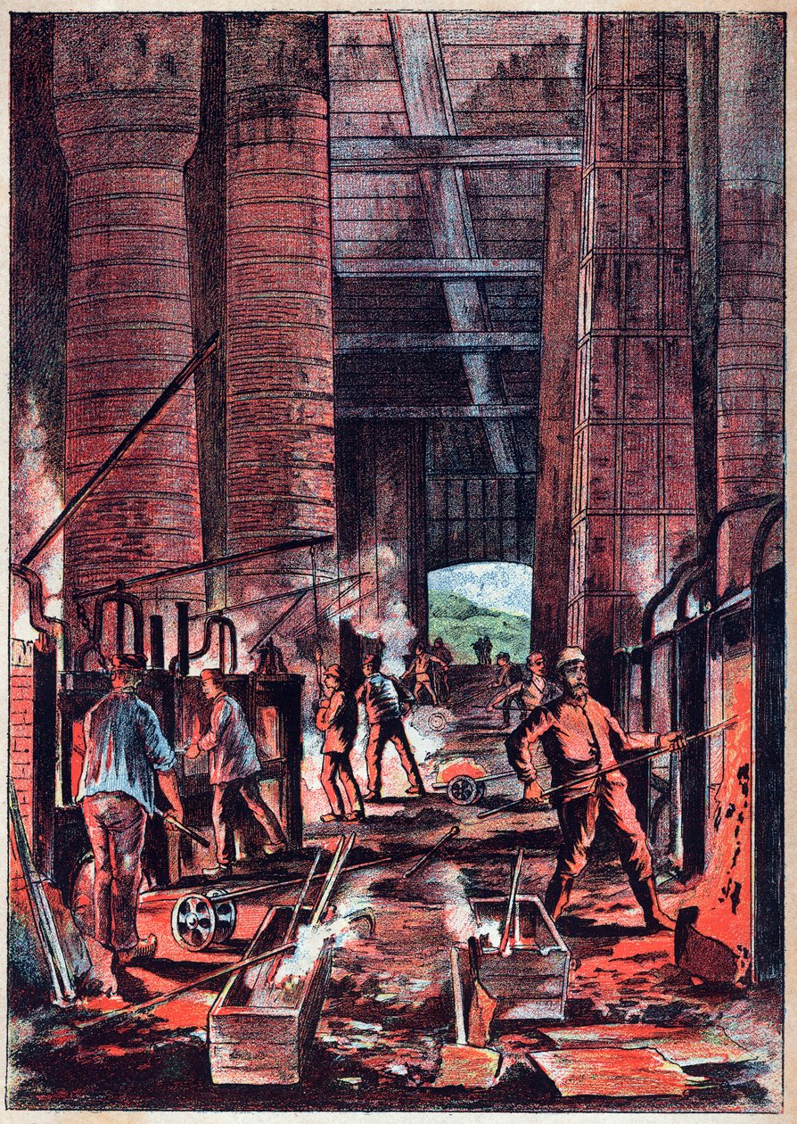 Industrial Revolution - Puddling furnace - Puddler Ovens. Engraving in 