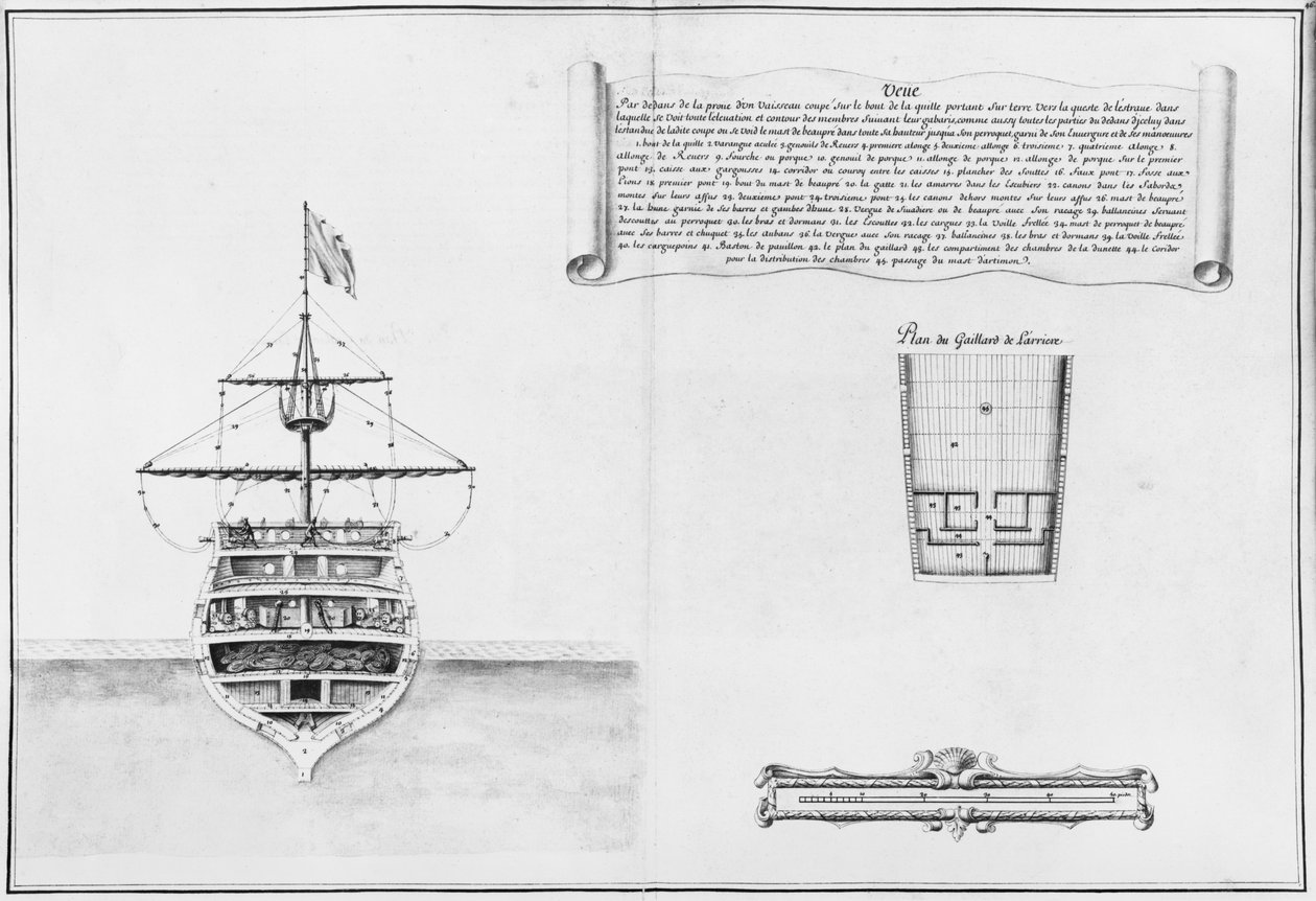 Inner prow of a vessel, illustration from the Atlas de Colbert, plate 46 by French School