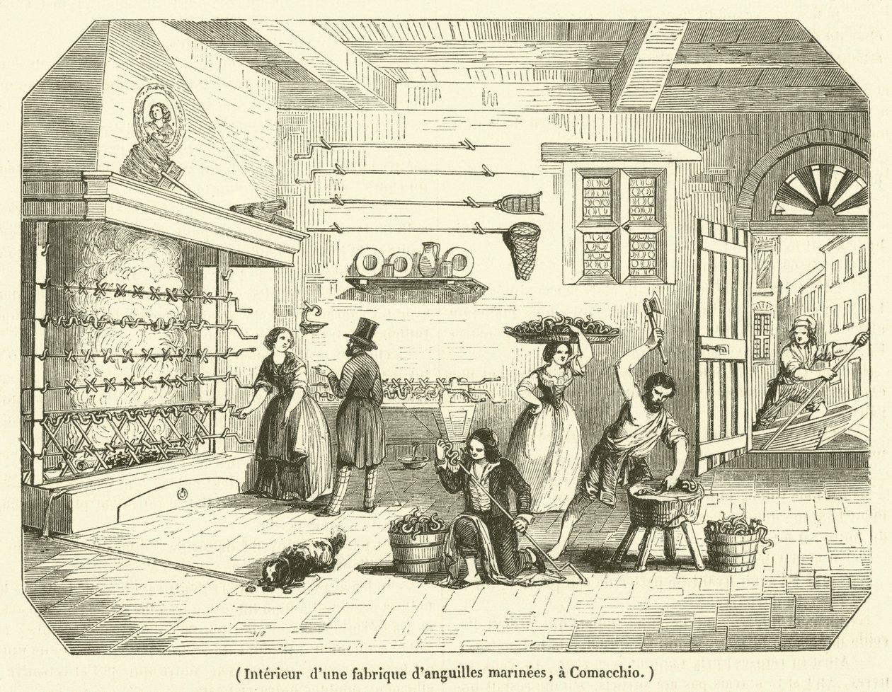 Interior of a Marinated Eel Factory in Comacchio (engraving) by French School