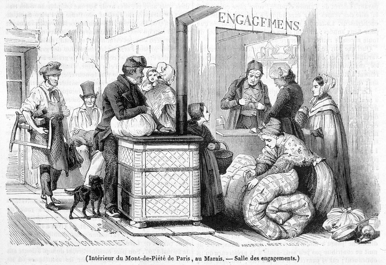 Interior of Mont-de-Piété in Paris, Hall of Engagement (June 1842) by French School