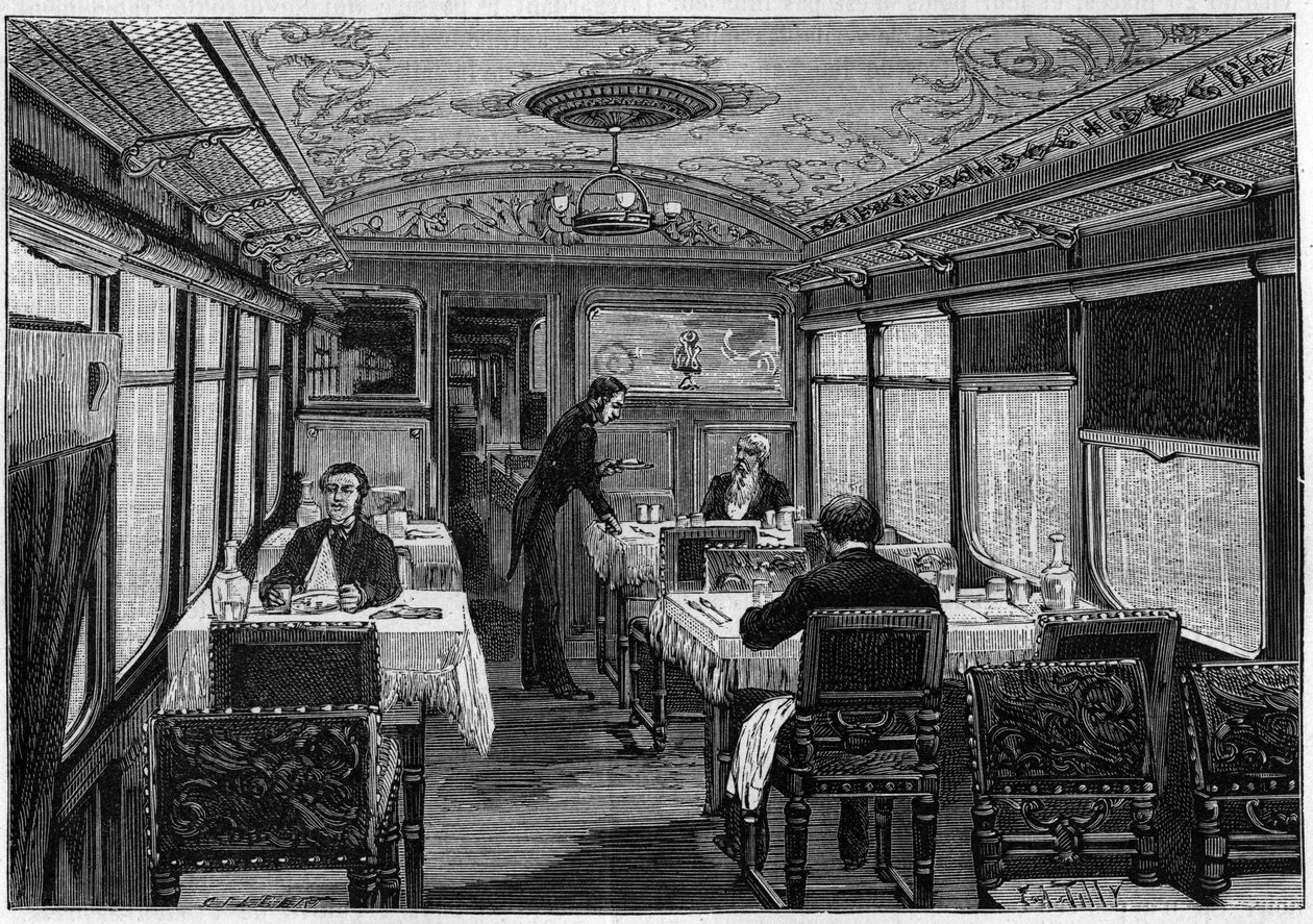 Internal view of the dining room of the Orient Express in 1884 by French School