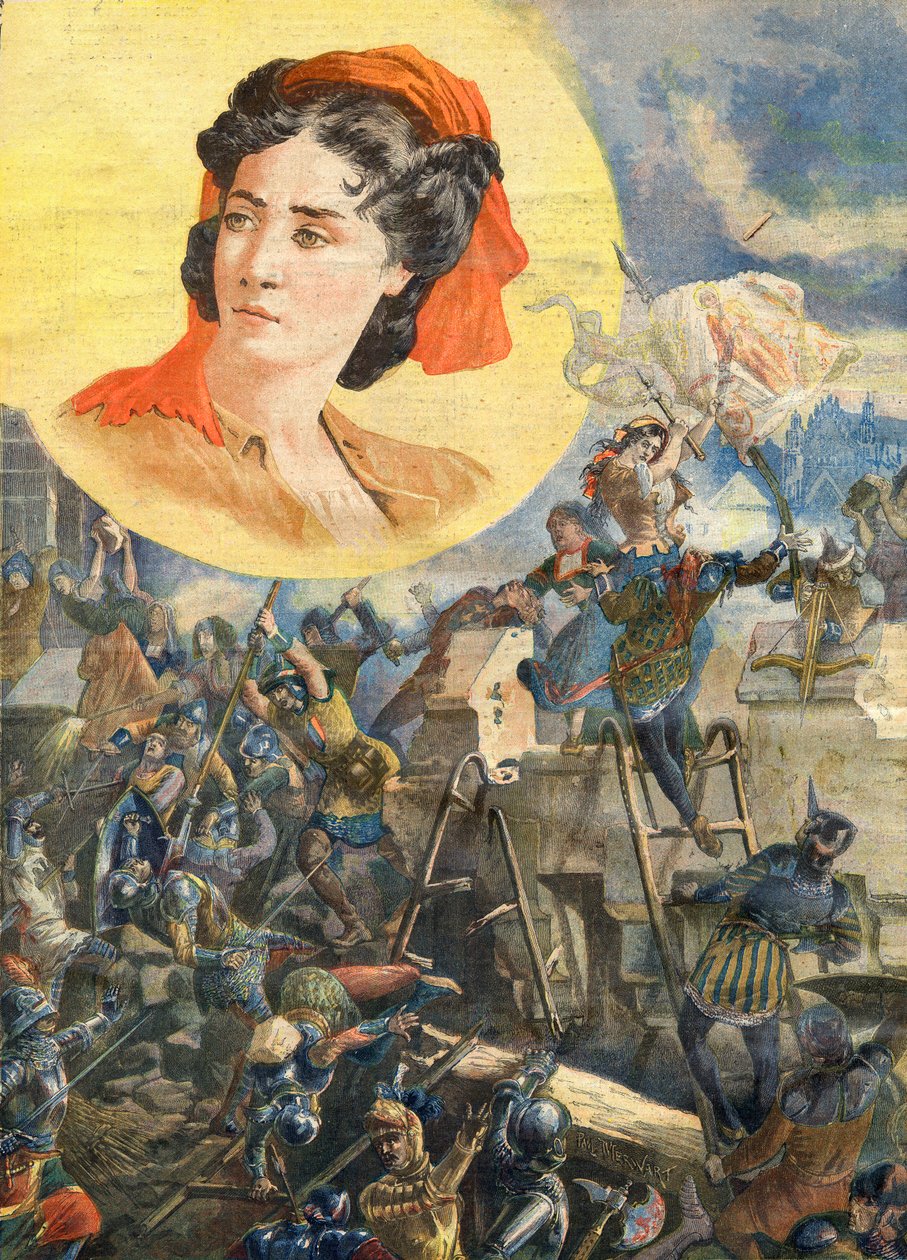Jeanne Laisne (1456-?), known as Jeanne Fourquet, nicknamed Jeanne Hachette Heroine francaise - Jeanne Hachette at the Siege of Beauvais 1472 - Illustration for Le Petit Journal, 8 January 1894 by French School