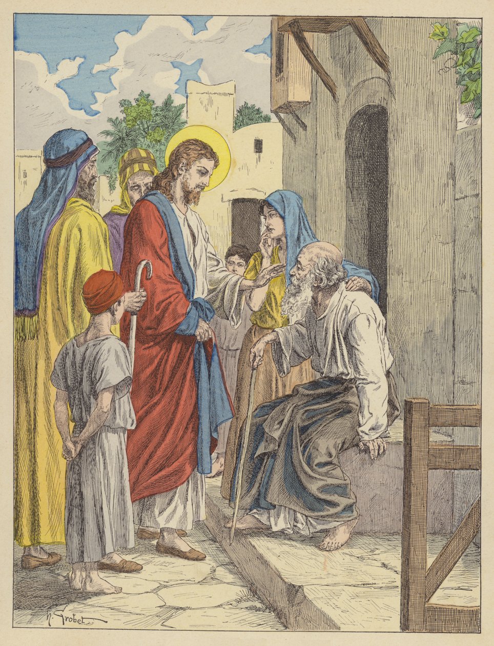 Jesus Heals the Blind Man by French School