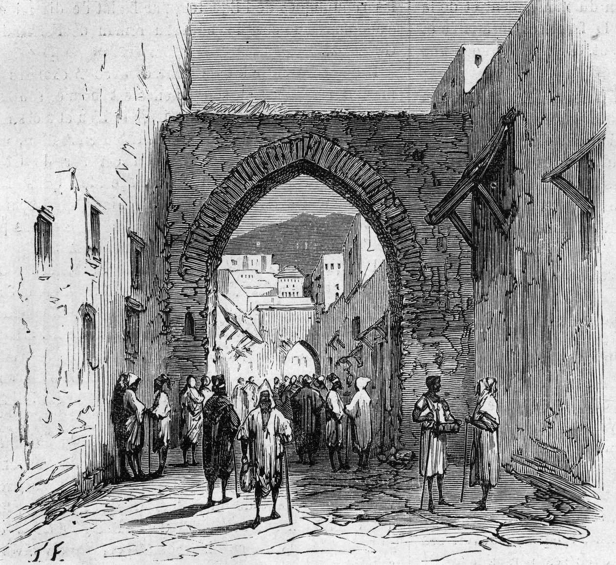 Jewish population of Tetouan in Morocco: view of the gate of the Jewish barrio by French School