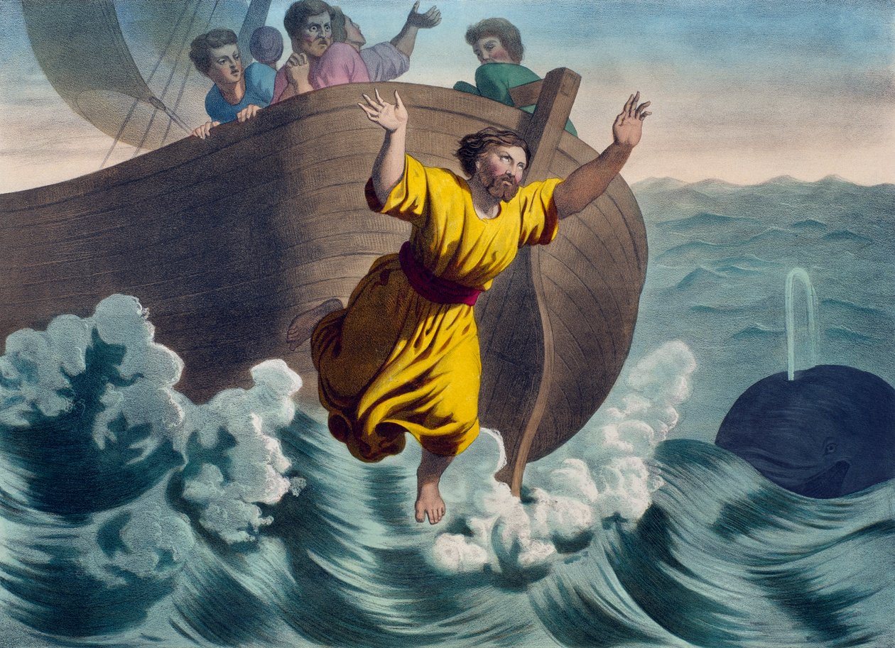 Jonah thrown into the sea, illustration from a catechism L