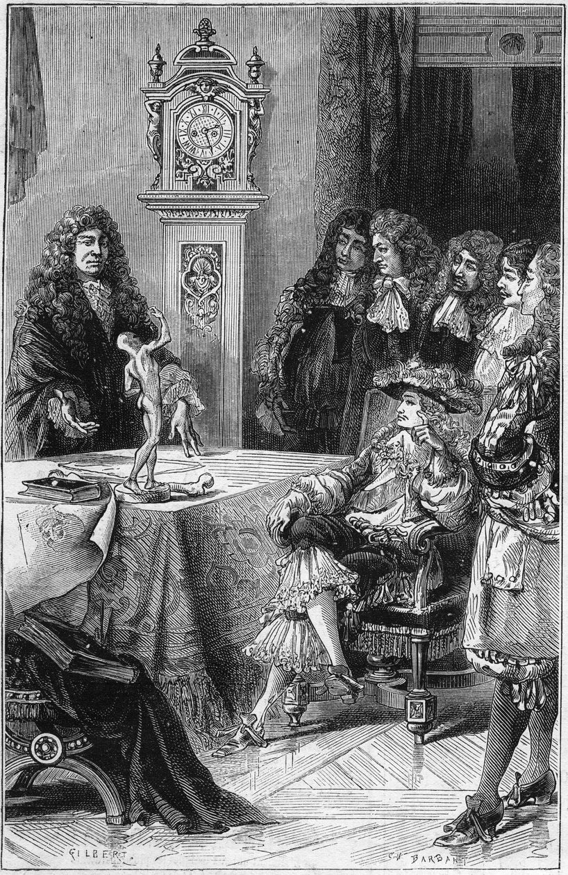 Joseph Guichard Du Verney (1648-1730) giving a lesson of anatomy to the Duke of Burgundy Louis of France (1682-1712). 18th century. Engraving from 1878 by French School