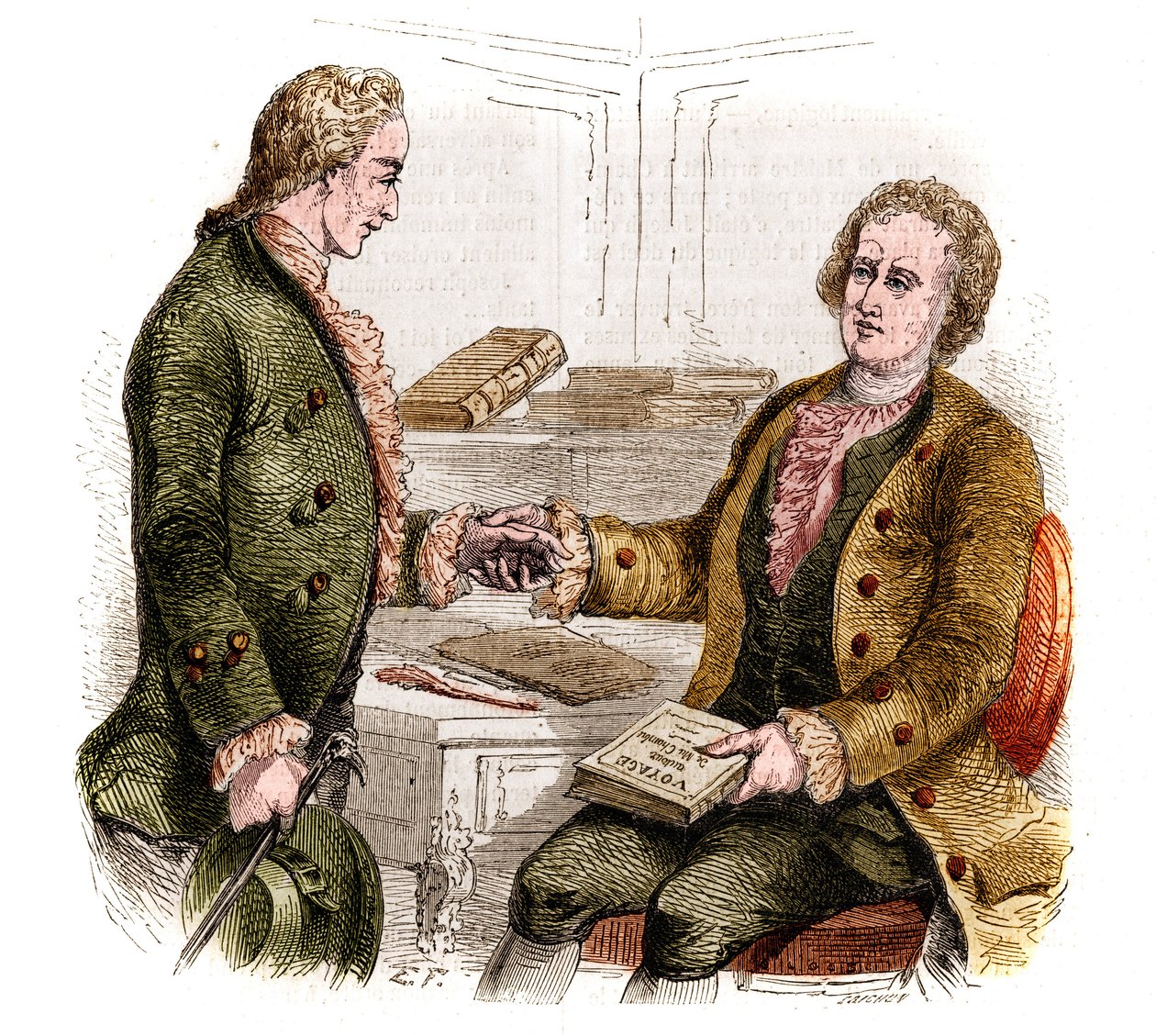 Joseph de Maistre (1753-1821), French politician, writer and philosopher, and Count Xavier de Maistre (1763-1852), French officer and writer with the first copy of the 