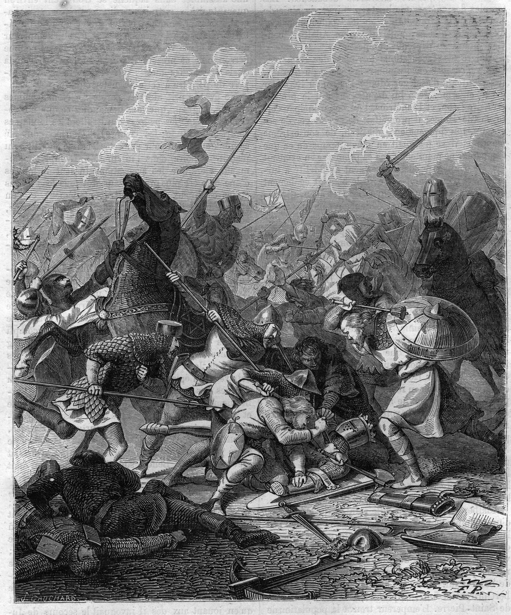 King Othon I of Germania, said the Great (912-973) surprised by the rebels in Rome. Engraving in Histoire des Papes-Rois-Queen and Empereurs a travers les centuries by Maurice Lachatre by French School