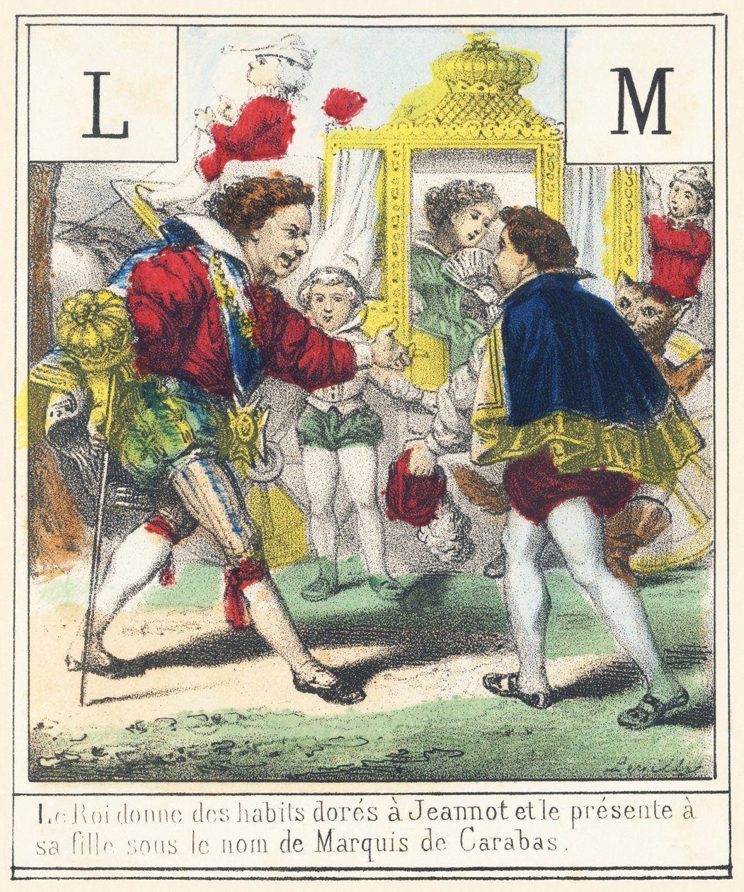 The King gives Jeannot golden clothes and presents him to his daughter as the Marquis de Carabas by French School