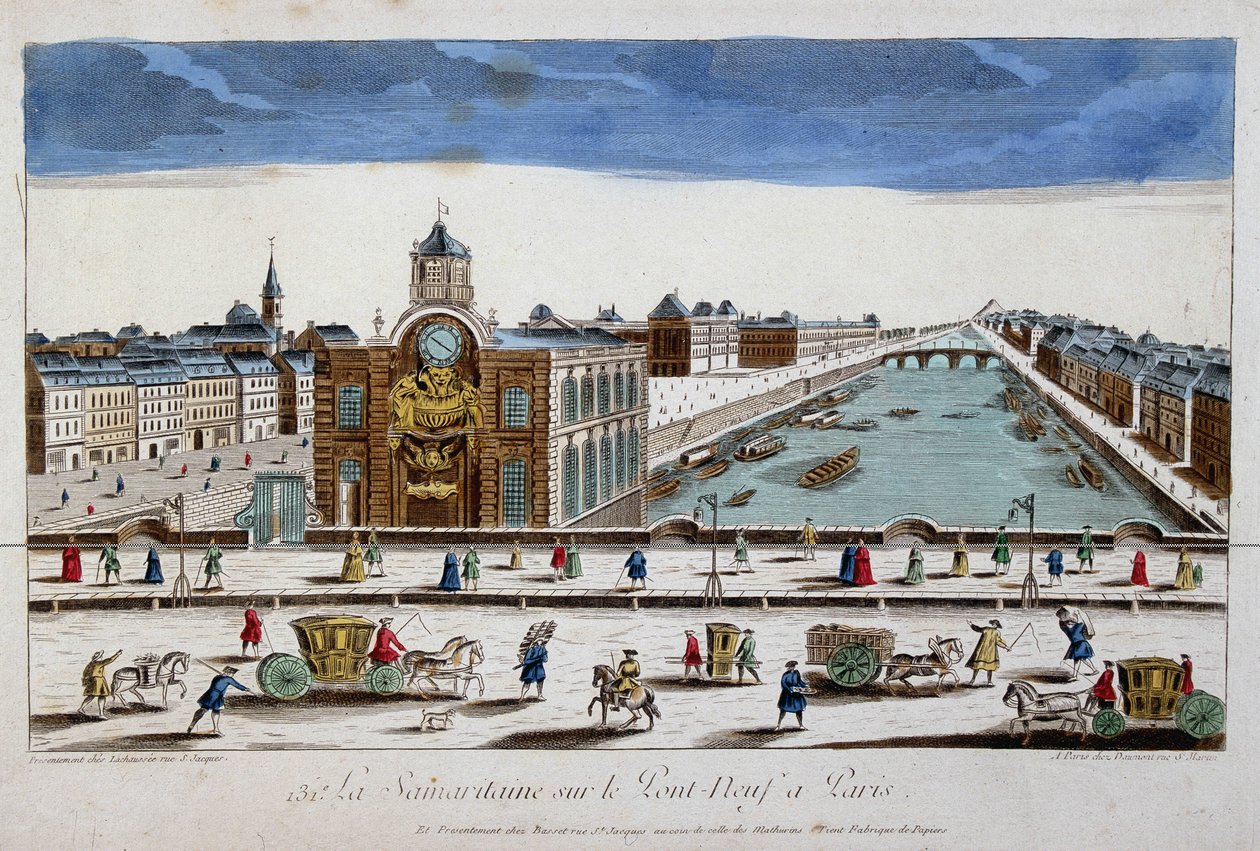 La Samaritaine (water pump) on the Pont Neuf in Paris - optical view by French School