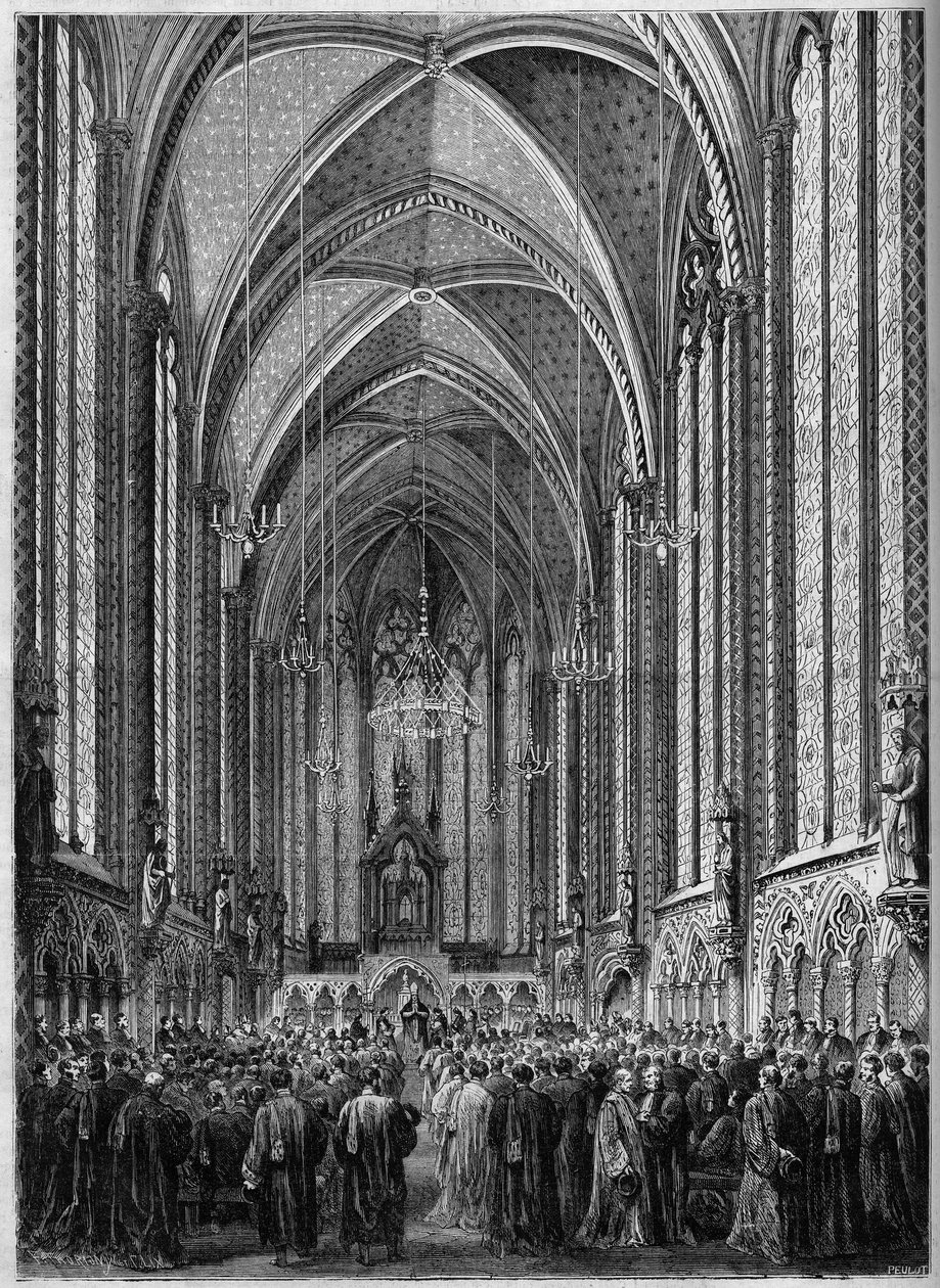 The Mass of the Holy Spirit, Celebrated at the Sainte Chapelle of Paris, on the Occasion of the Return of the Judiciary, November 3, 1863. Engraving in 