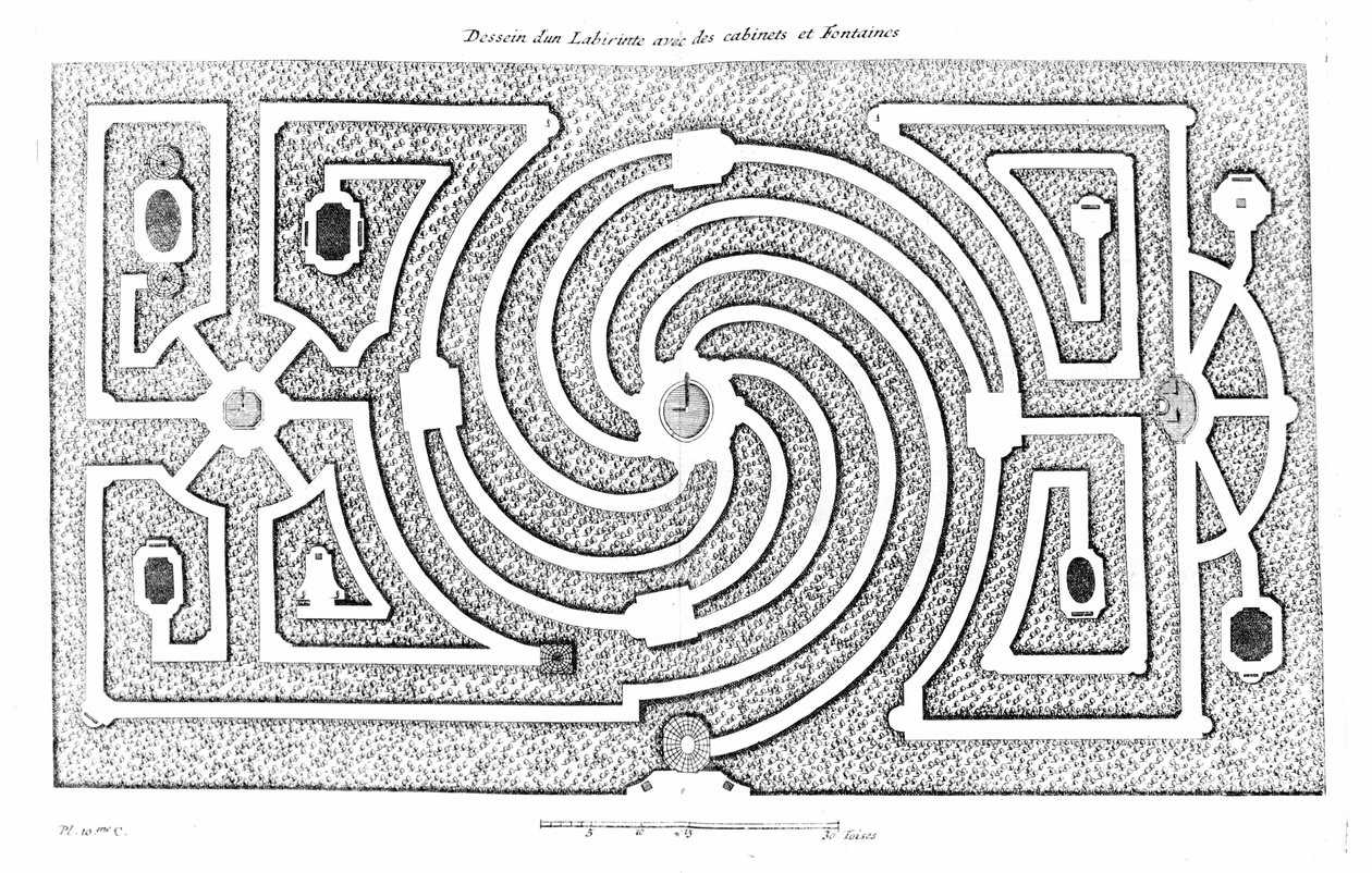 Labyrinth Project with Cabinets and Fountains. Based on the Theory and Practice of Gardening by A. J. Dezallier D