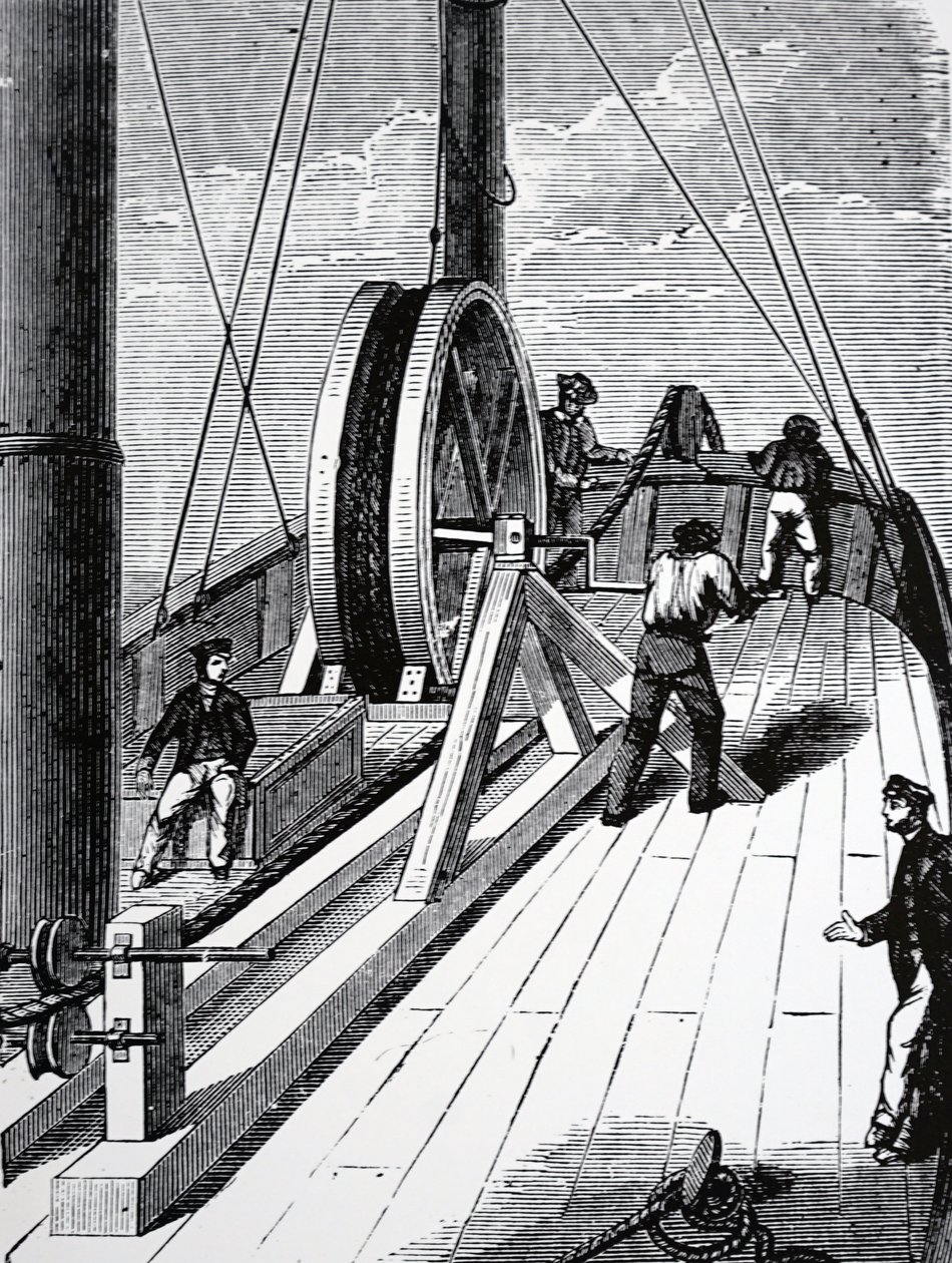 Laying telegraph cable by French School