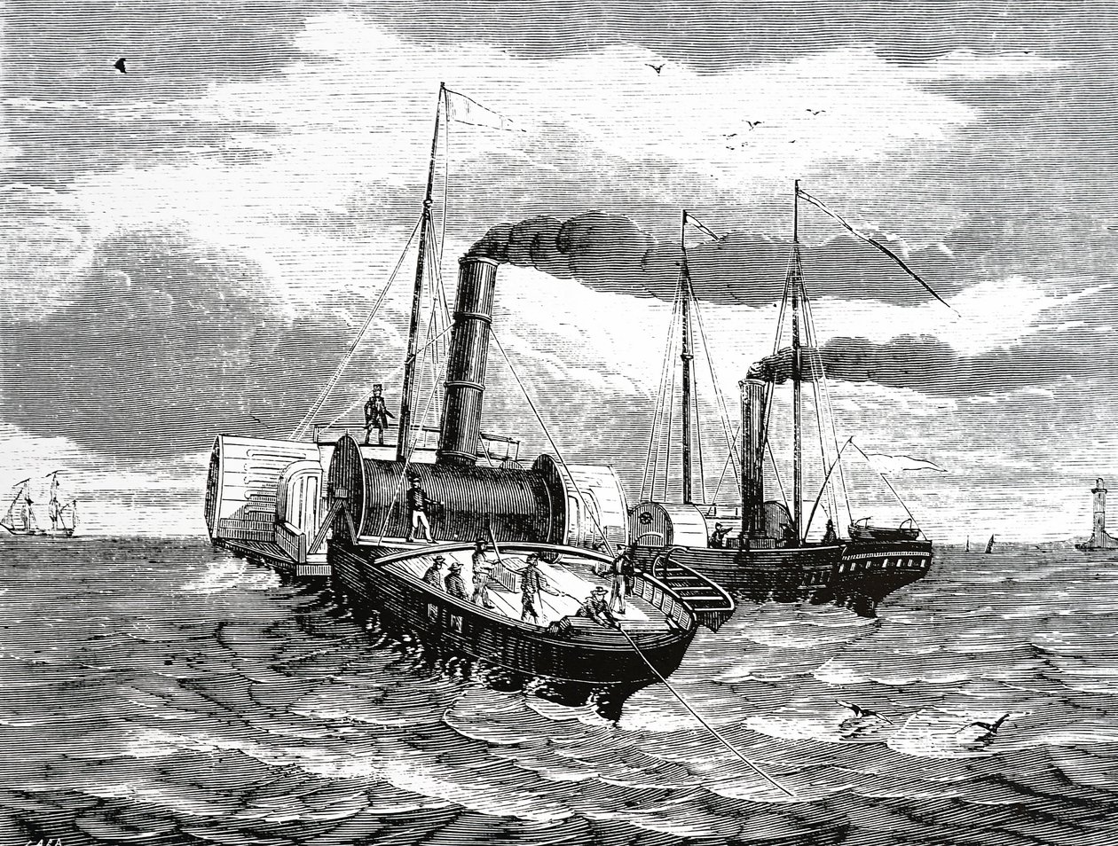 Laying the first submarine cable by French School